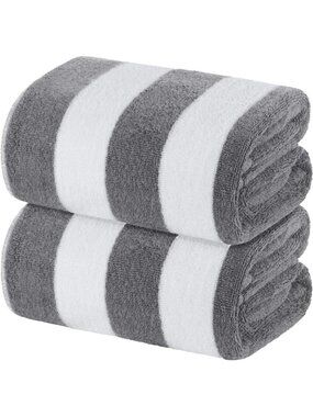 Oversized White Stripe Cabana Beach Towels - 2 Pack, 35x70, Soft & Absorbent
